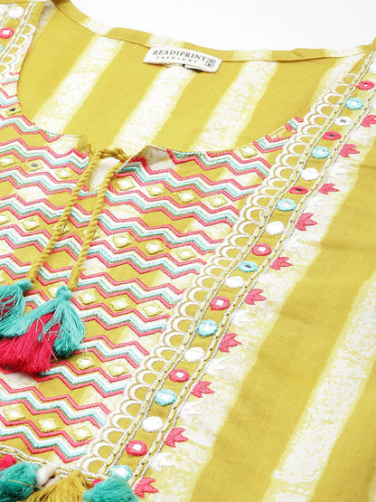 A Line Style Cotton Fabric Yellow Color Co-Ord Set