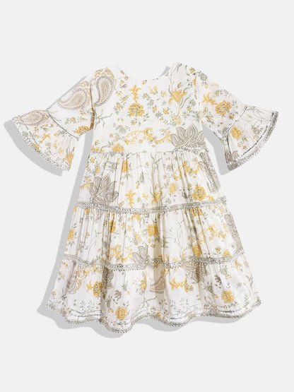 Cotton Fabric Cream Color Tiered Dress