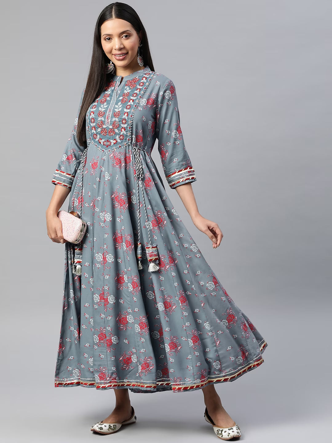 Grey Color Rayon Fabric Panelled Gown