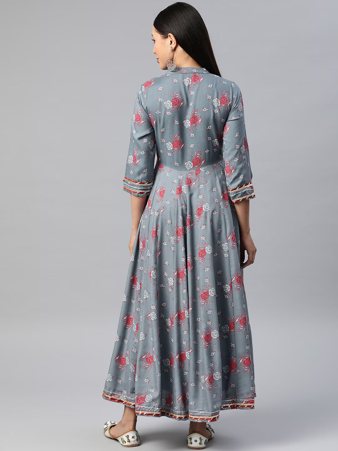 Grey Color Rayon Fabric Panelled Gown