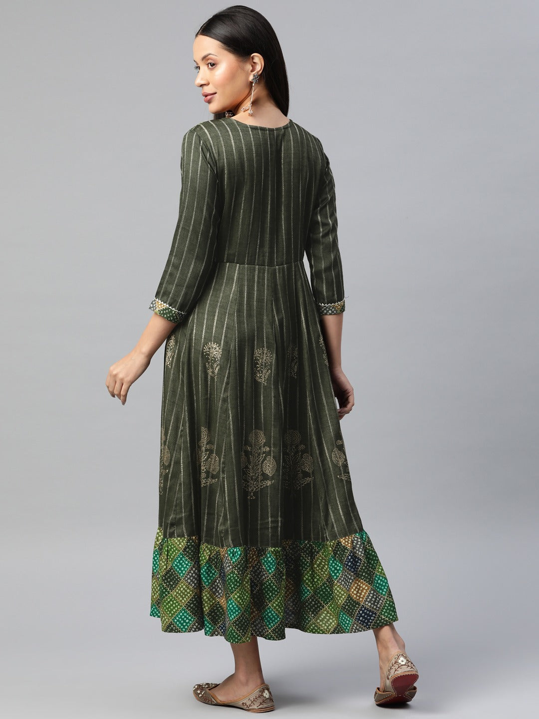 Green Color Rayon Fabric Panelled Gown