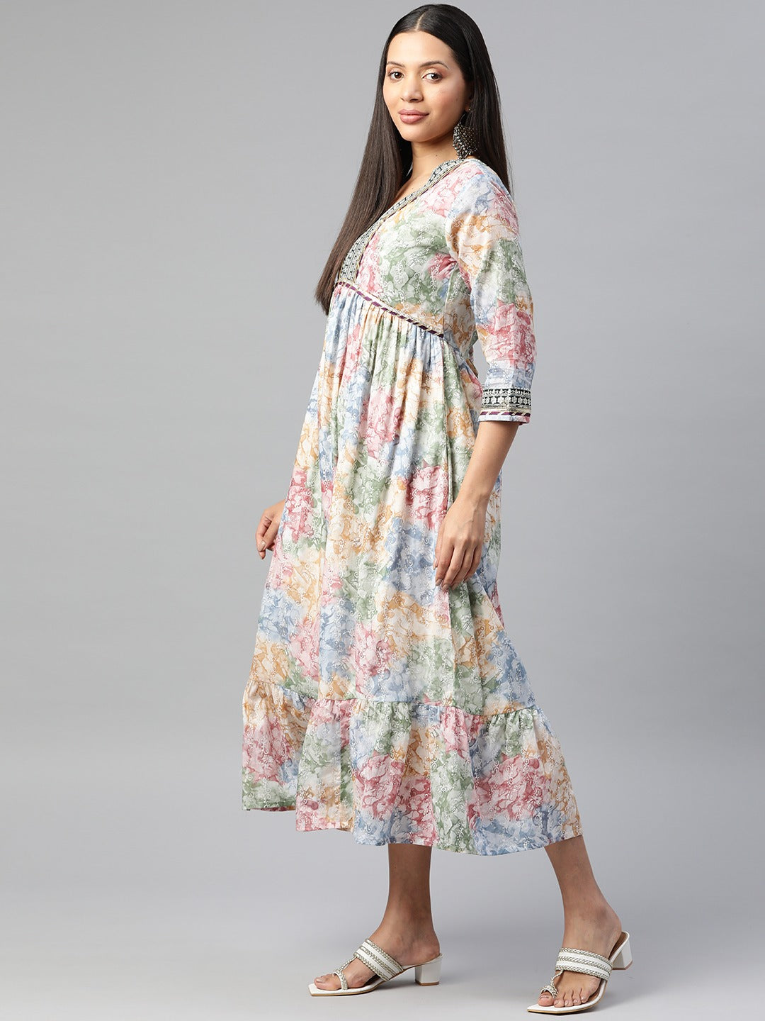 Multi Color Cotton Fabric Gown With Dupatta