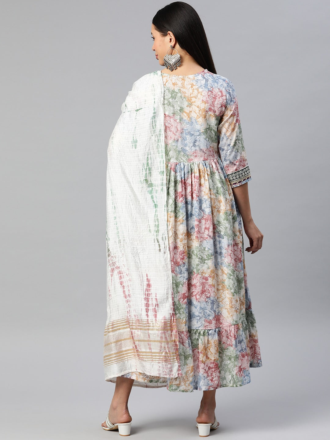 Multi Color Cotton Fabric Gown With Dupatta