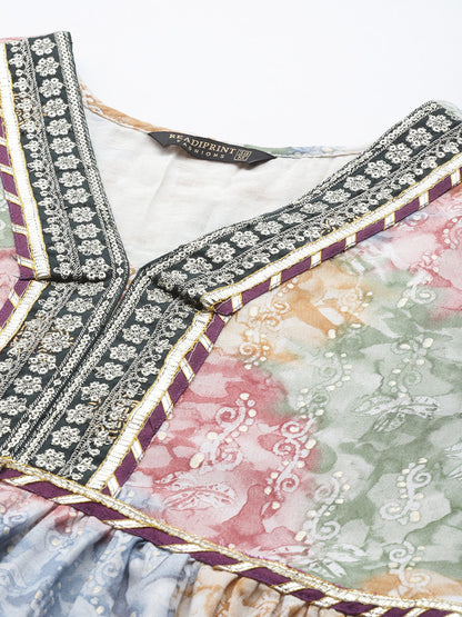 Multi Color Cotton Fabric Gown With Dupatta