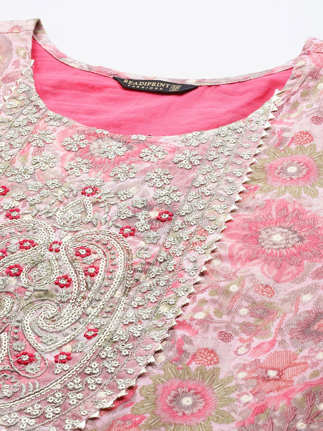 Pink Color Cotton Fabric Panelled Gown With Dupatta