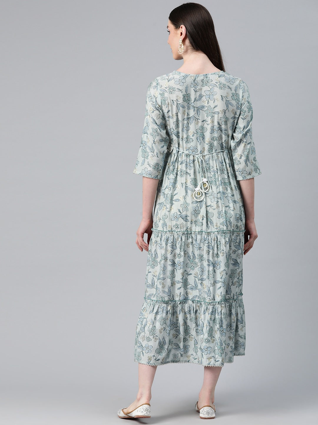 Grey Color Art Silk Fabric Tiered Dress