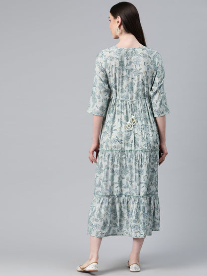 Grey Color Art Silk Fabric Tiered Dress