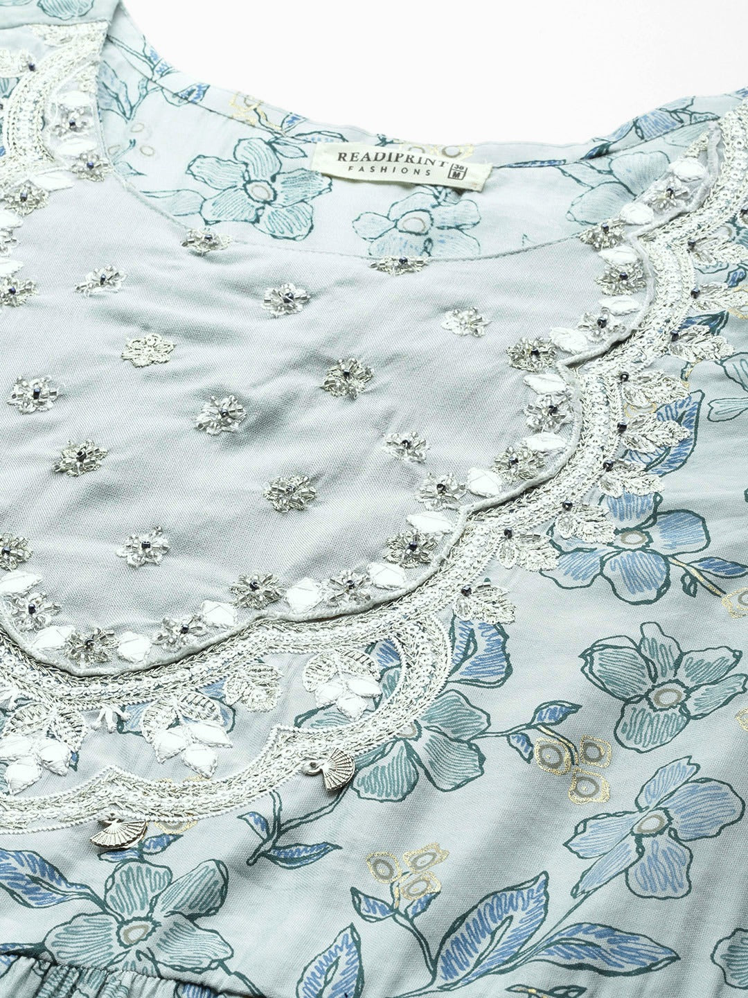 Grey Color Art Silk Fabric Tiered Dress