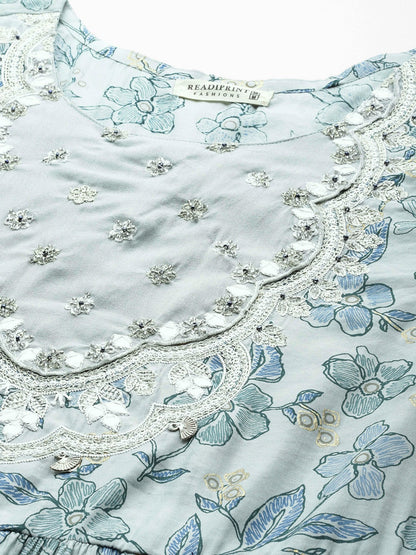 Grey Color Art Silk Fabric Tiered Dress