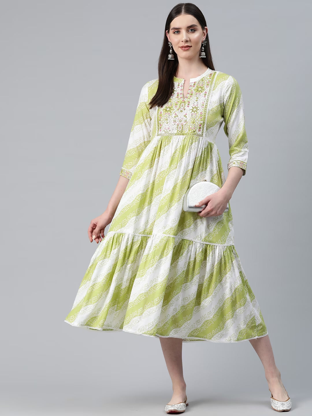 Pink Color Cotton Fabric Tiered Dress