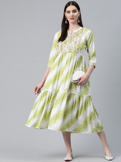 Pink Color Cotton Fabric Tiered Dress