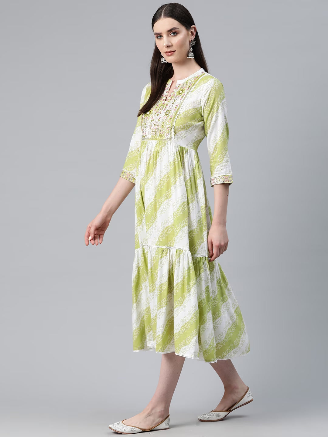 Pink Color Cotton Fabric Tiered Dress