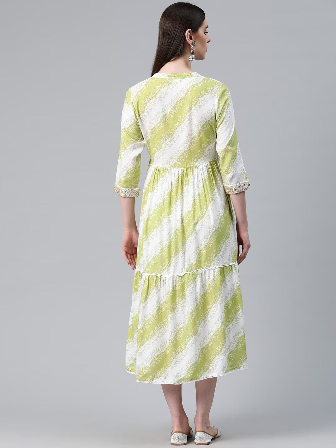 Pink Color Cotton Fabric Tiered Dress