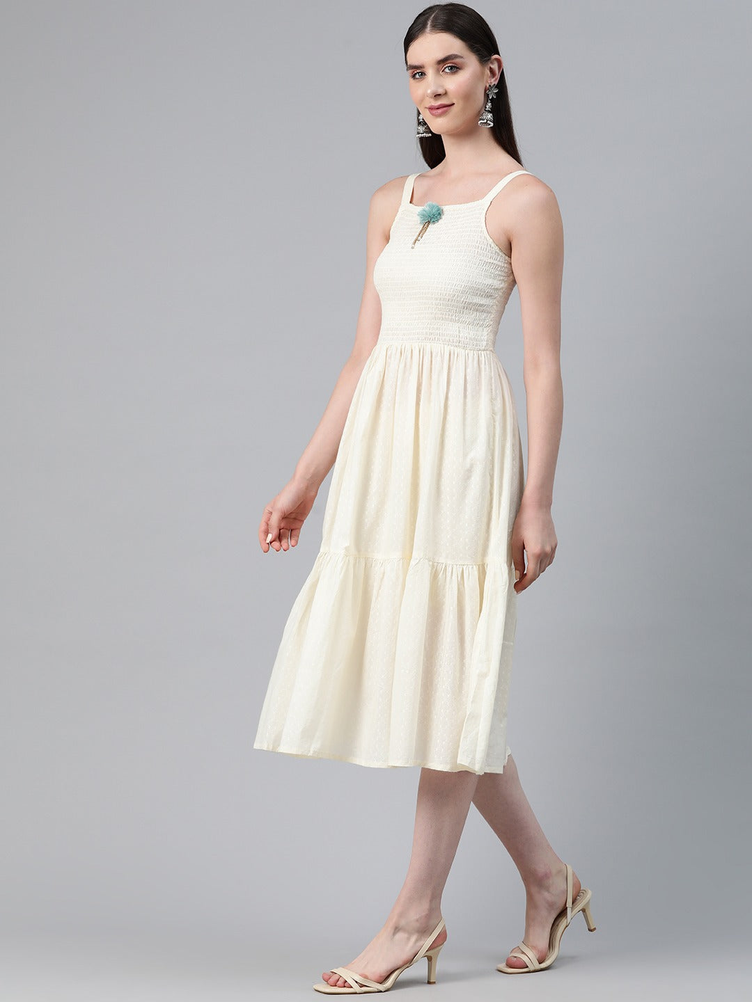 Blue Color Cotton Fabric Tiered Dress With Jacket