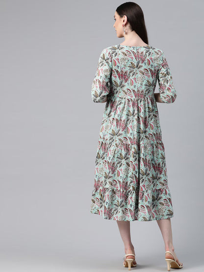 Burgundy Color Cotton Fabric Tiered Dress With Jacket