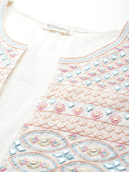 Off White Color Cotton Fabric Tiered Dress With Jacket