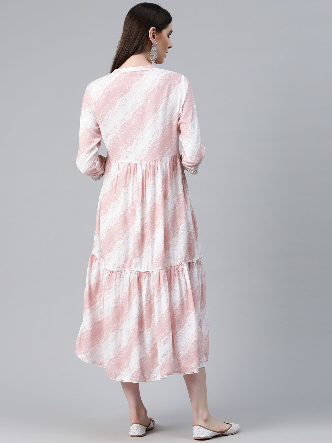 Pink Color Cotton Fabric Tiered Dress