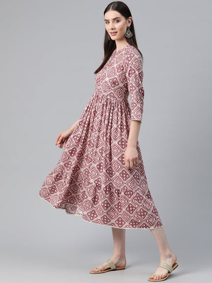 Mauve Color Rayon Fabric Tiered Dress