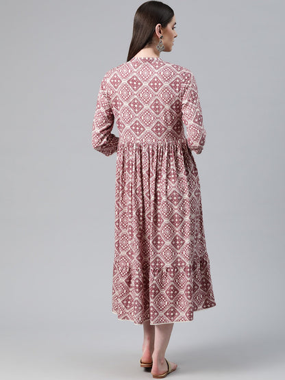 Mauve Color Rayon Fabric Tiered Dress