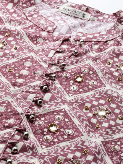 Mauve Color Rayon Fabric Tiered Dress