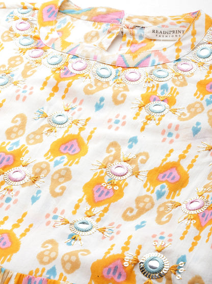 Yellow Color Cotton Fabric Tiered Dress
