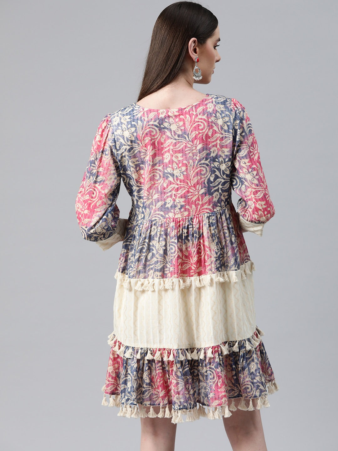 Multi Color Cotton Fabric Tiered Dress