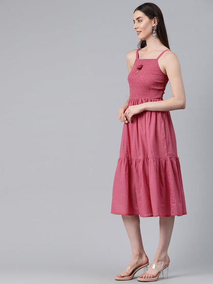 Mauve Color Cotton Fabric Tiered Dress With Jacket