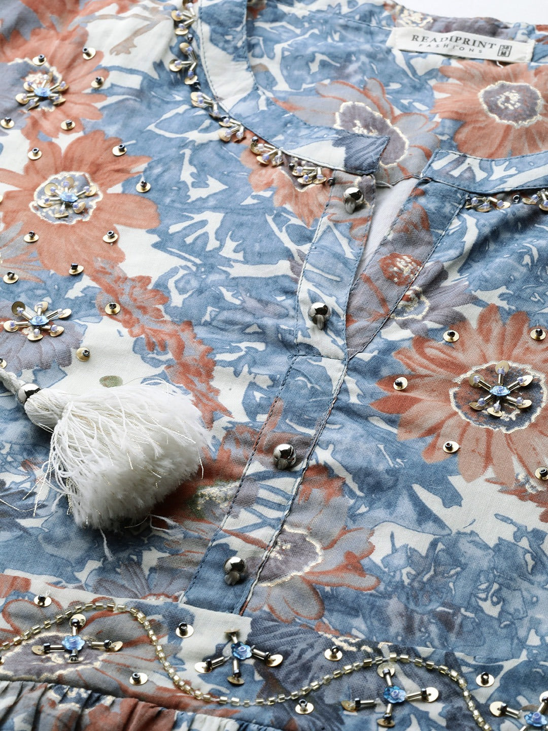 Blue Color Cotton Fabric Tiered Dress