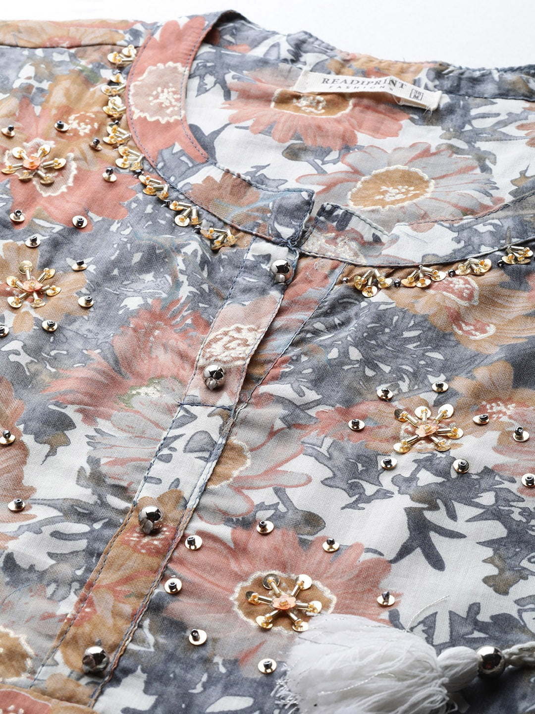 Grey Color Cotton Fabric Tiered Dress