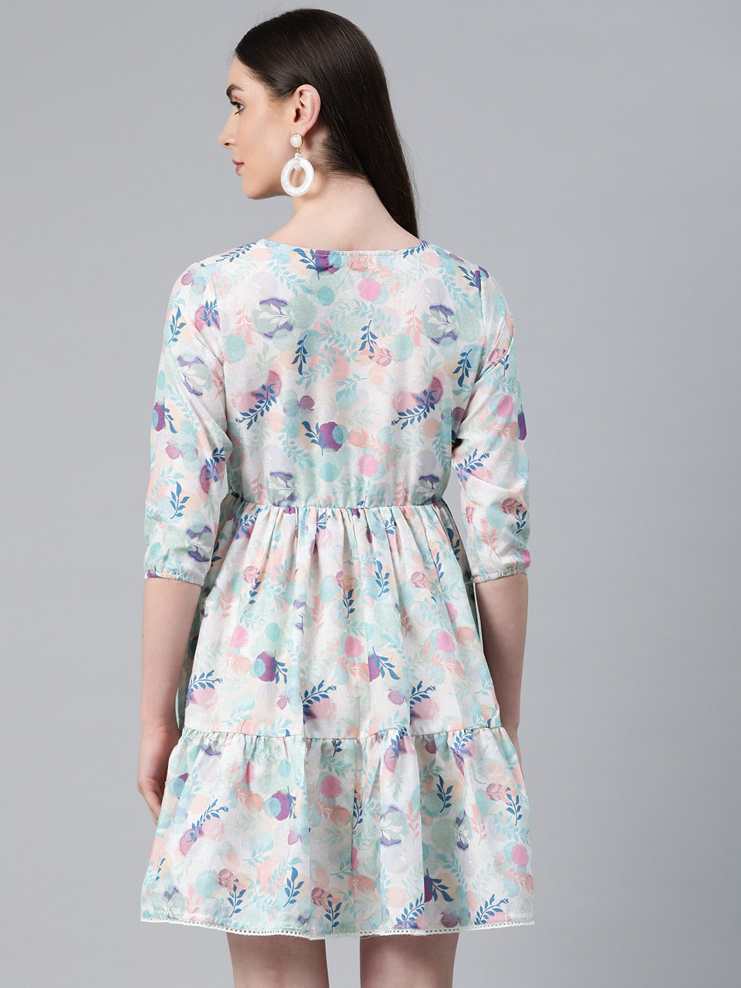 Multi Color Cotton Fabric Tiered Dress