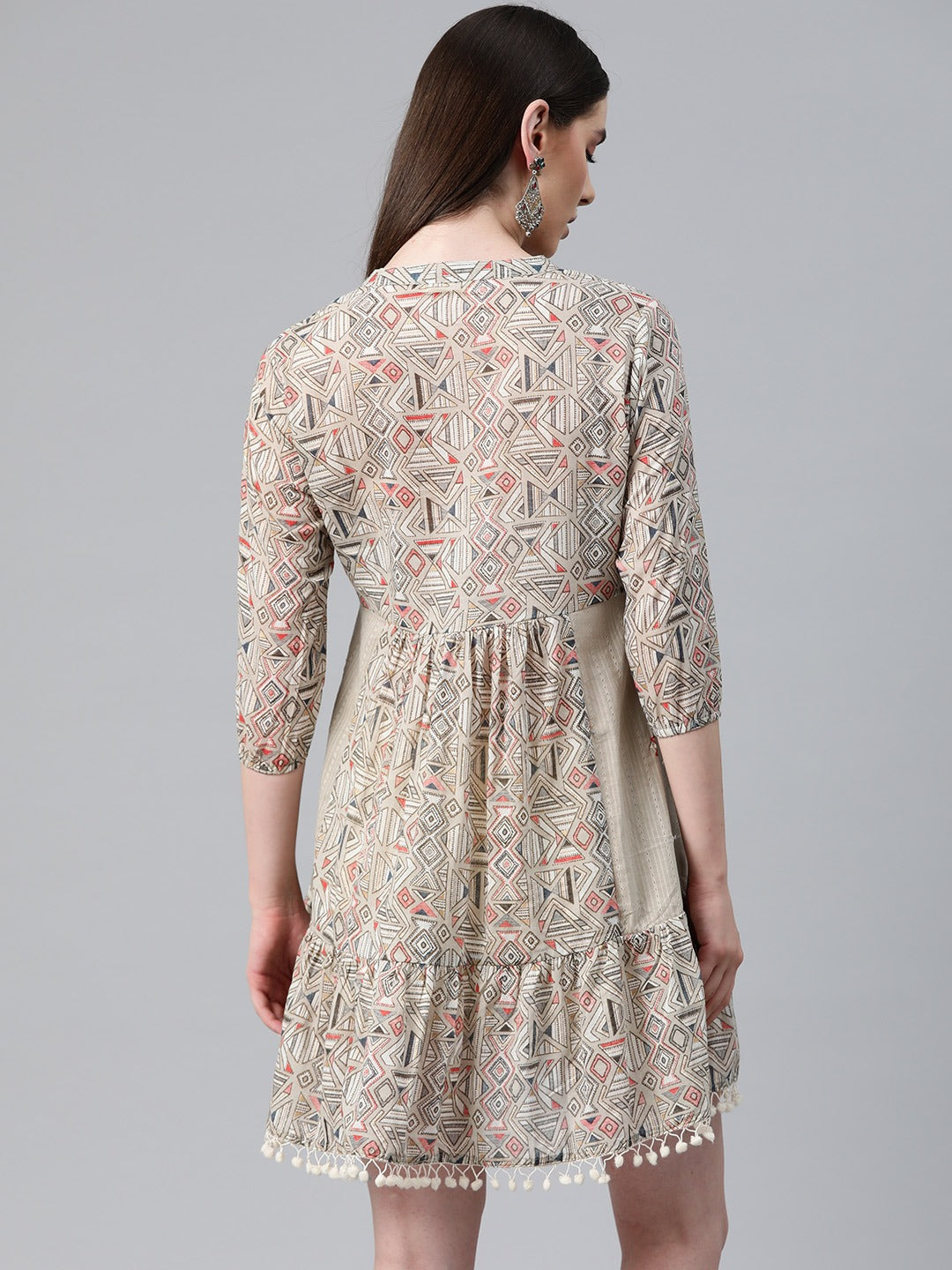 Grey Color Cotton Fabric Tiered Dress