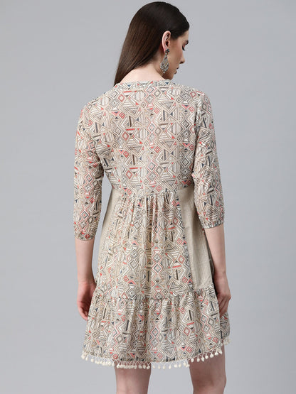 Grey Color Cotton Fabric Tiered Dress