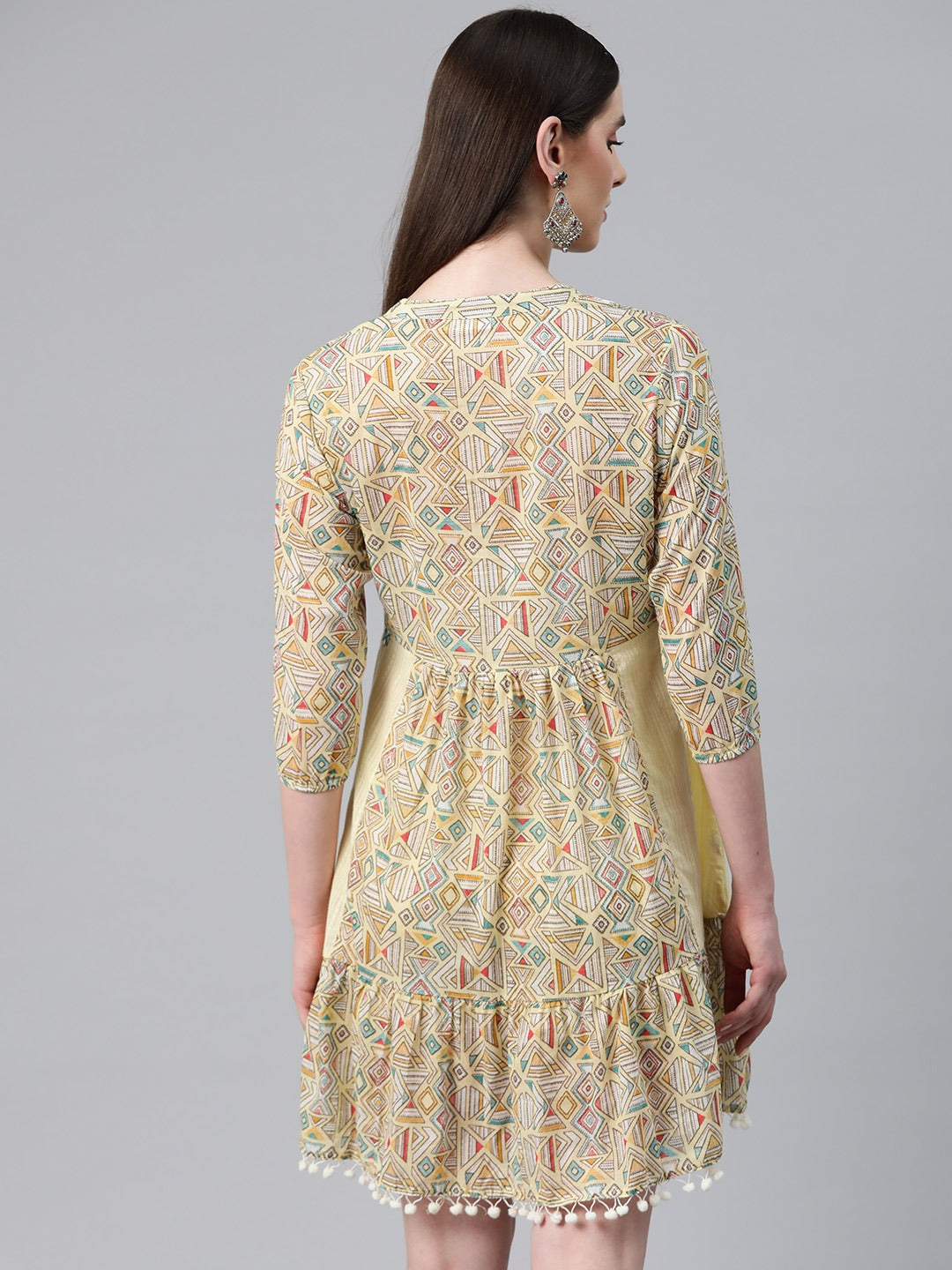 Yellow Color Cotton Fabric Tiered Dress
