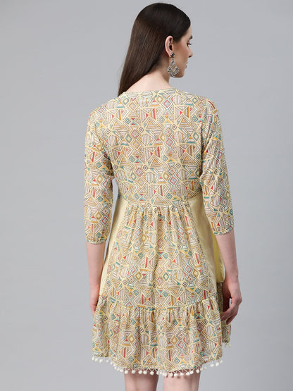 Yellow Color Cotton Fabric Tiered Dress
