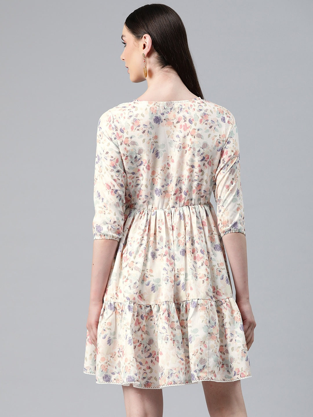 Multi Color Cotton Fabric Tiered Dress