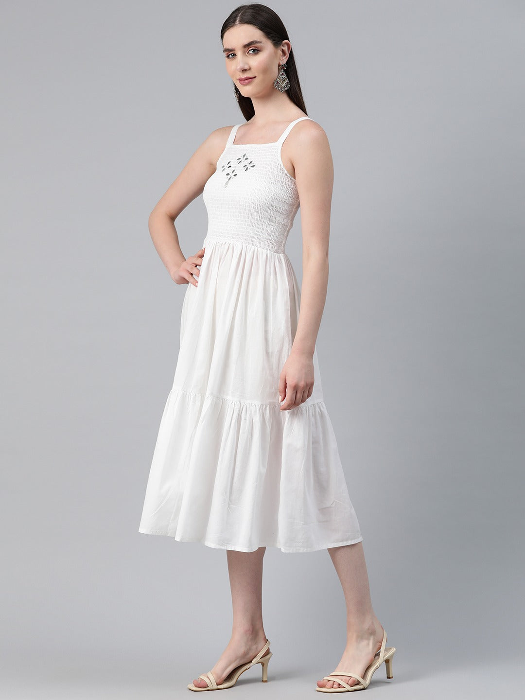 Green Color Cotton Fabric Tiered Dress With Jacket