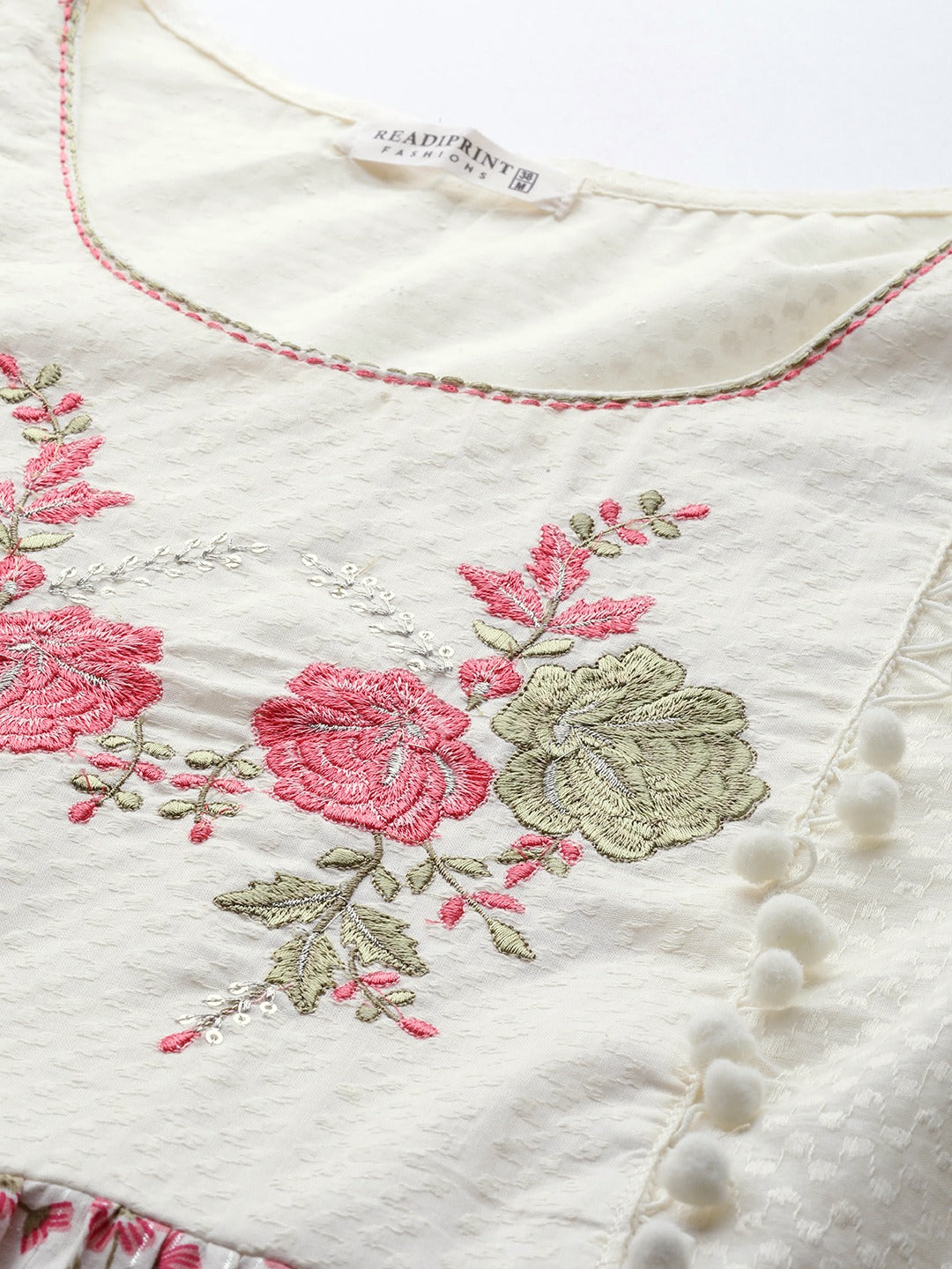 Pink & Cream Color Cotton Fabric Tiered Dress