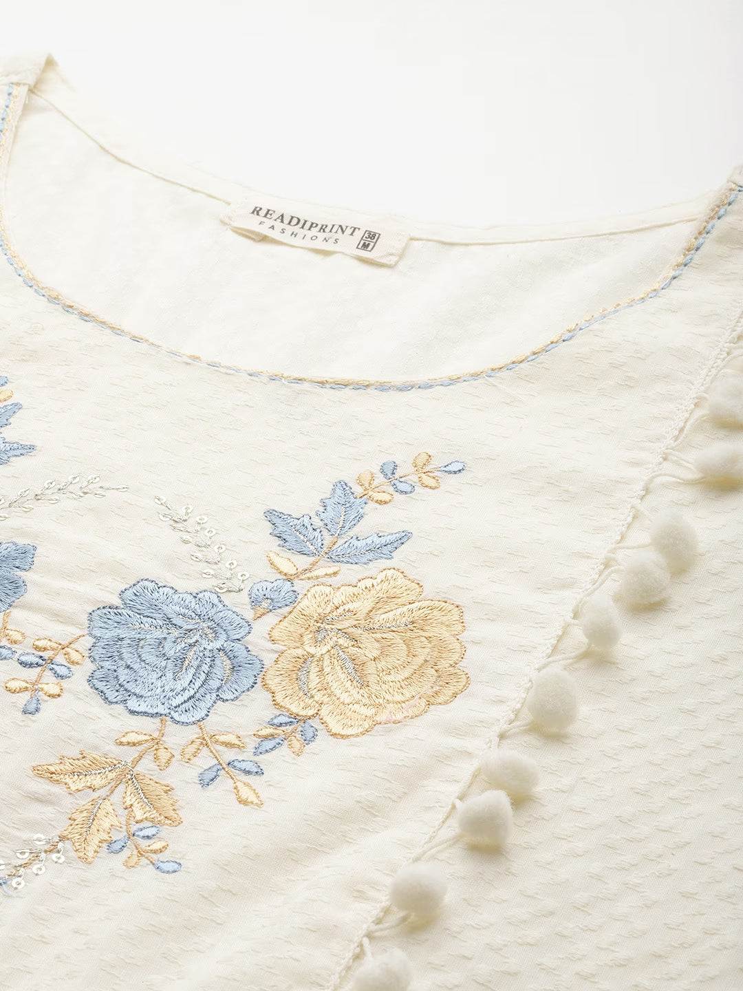 Blue & Cream Color Cotton Fabric Tiered Dress