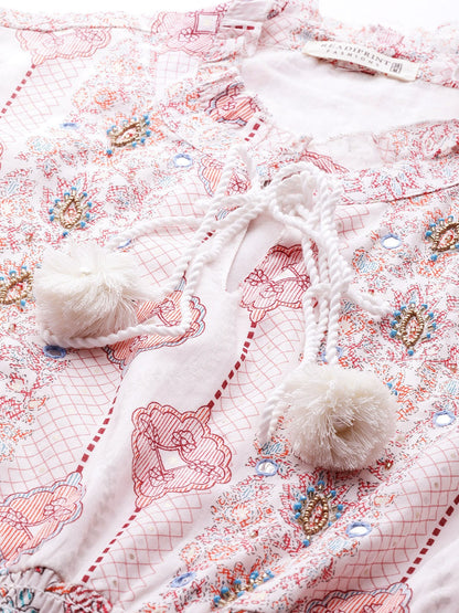 Pink Color Cotton Fabric Tiered Dress