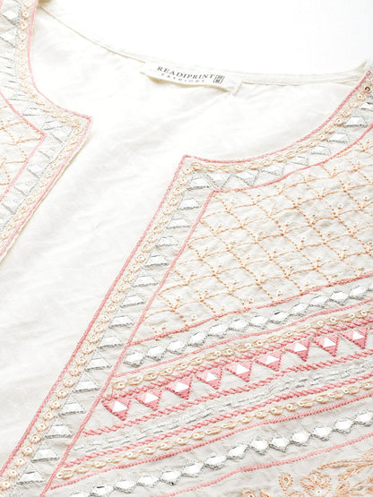 Cream Color Cotton Fabric Tiered Dress With Jacket