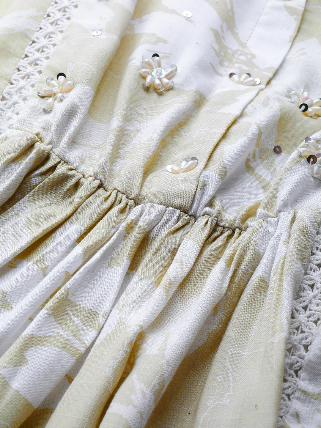 Beige Color Cotton Fabric Tiered Dress