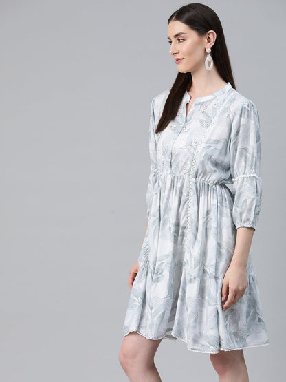 Grey Color Cotton Fabric Tiered Dress