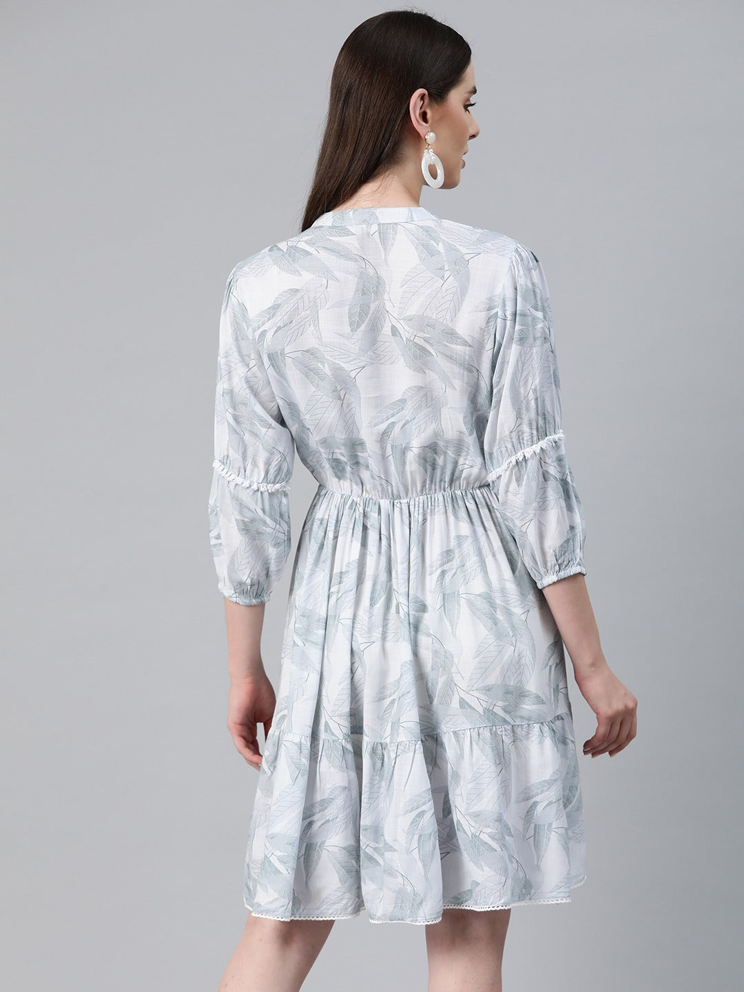 Grey Color Cotton Fabric Tiered Dress