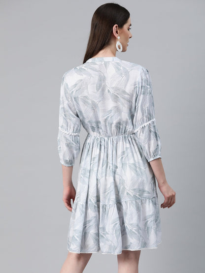 Grey Color Cotton Fabric Tiered Dress