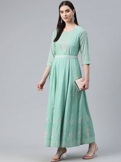 Green Color Rayon Fabric Panelled Dress