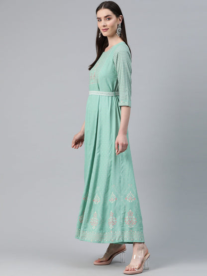 Green Color Rayon Fabric Panelled Dress