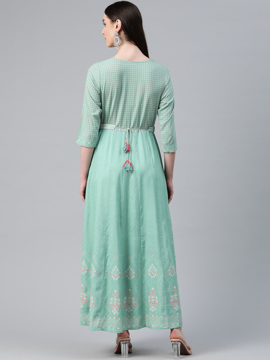 Green Color Rayon Fabric Panelled Dress
