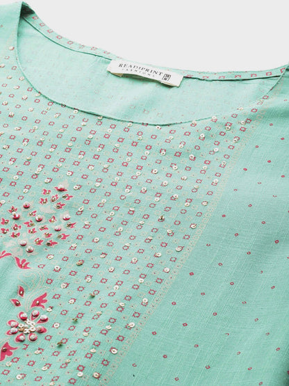 Green Color Rayon Fabric Panelled Dress