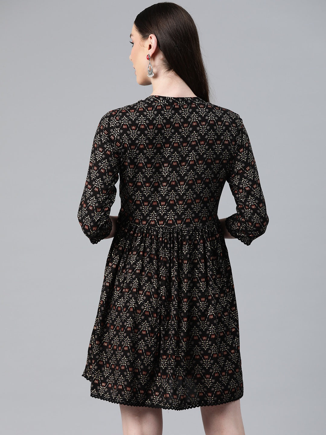 Black Color Rayon Fabric Gathered  Dress