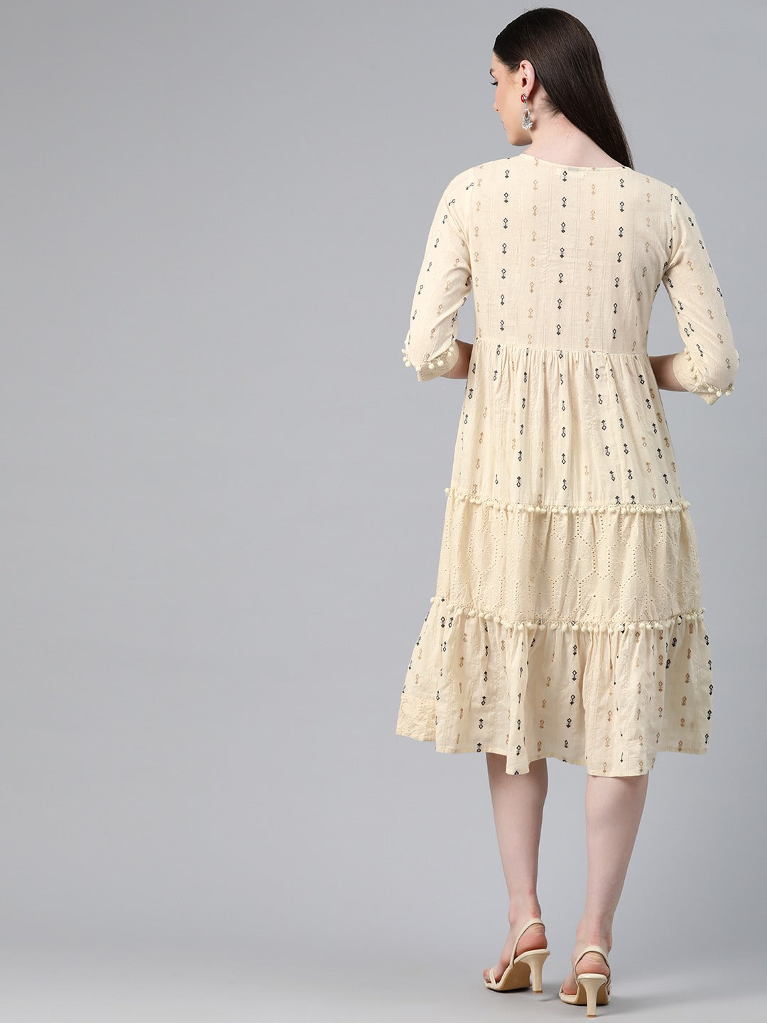 Cream Color Cotton Fabric Tiered Dress